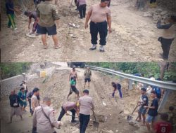 Aksi Cepat Kapolsek Rinhat! Jalan Ambruk di Lotas Diperbaiki Bersama Warga